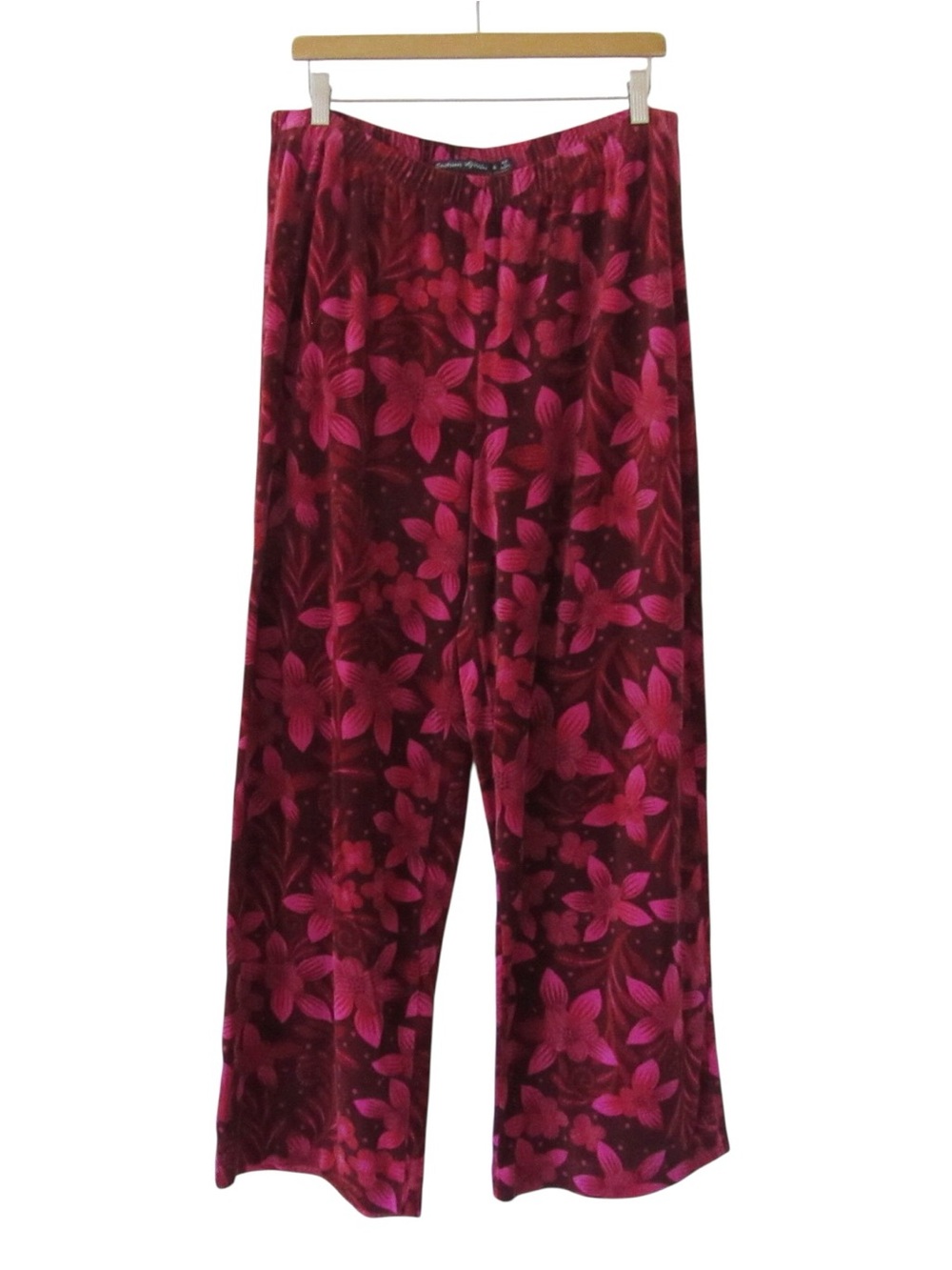 Gudrun Sjödén Floral Pants XL Red Pink Wide Leg Elastic Waist Velvet Lagenlook